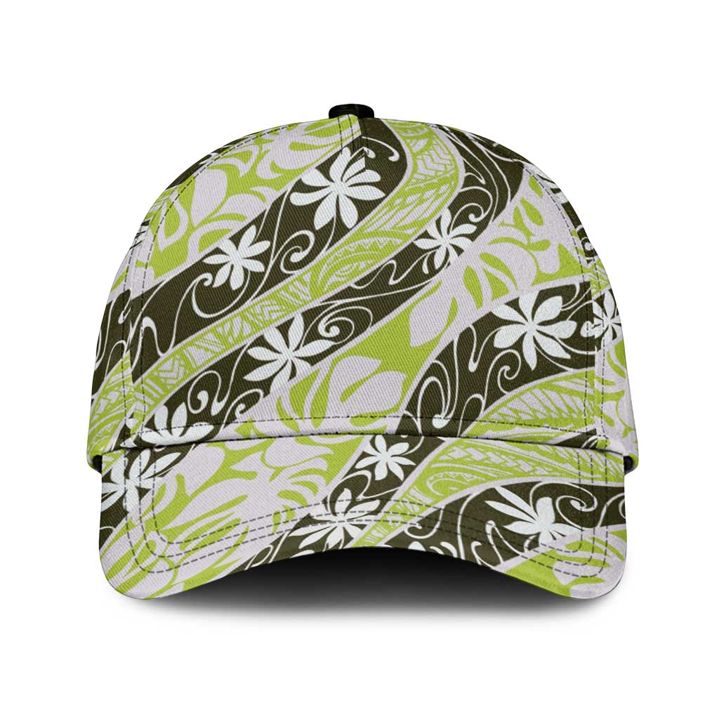 Olive Tahiti Tiare Monstera Classic Cap Polynesian Pattern Curve Style - Polynesian Pride