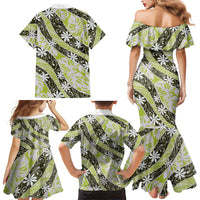 Olive Tahiti Tiare Monstera Family Matching Mermaid Dress and Hawaiian Shirt Polynesian Pattern Curve Style LT01 - Polynesian Pride