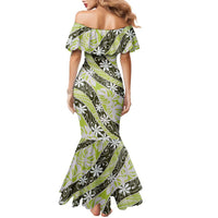 Olive Tahiti Tiare Monstera Family Matching Mermaid Dress and Hawaiian Shirt Polynesian Pattern Curve Style LT01 - Polynesian Pride