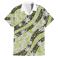 Olive Tahiti Tiare Monstera Family Matching Off The Shoulder Long Sleeve Dress and Hawaiian Shirt Polynesian Pattern Curve Style LT01 Dad's Shirt - Short Sleeve Olive - Polynesian Pride