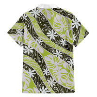 Olive Tahiti Tiare Monstera Family Matching Puletasi and Hawaiian Shirt Polynesian Pattern Curve Style LT01 - Polynesian Pride