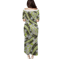 Olive Tahiti Tiare Monstera Family Matching Puletasi and Hawaiian Shirt Polynesian Pattern Curve Style LT01 - Polynesian Pride
