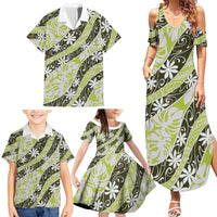 Olive Tahiti Tiare Monstera Family Matching Summer Maxi Dress and Hawaiian Shirt Polynesian Pattern Curve Style LT01 - Polynesian Pride
