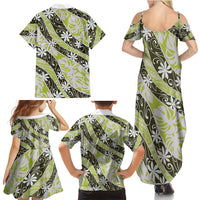 Olive Tahiti Tiare Monstera Family Matching Summer Maxi Dress and Hawaiian Shirt Polynesian Pattern Curve Style LT01 - Polynesian Pride