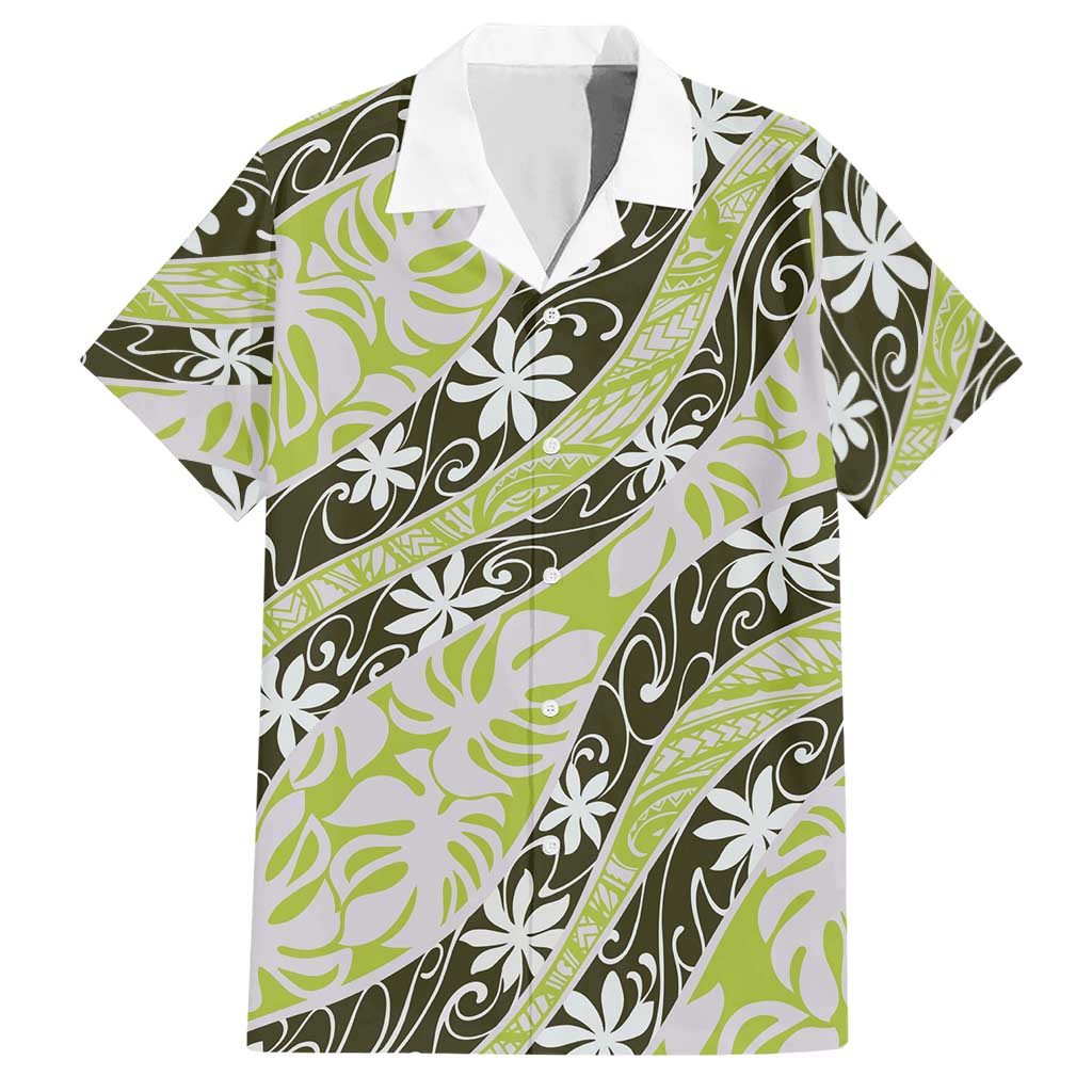 Olive Tahiti Tiare Monstera Hawaiian Shirt Polynesian Pattern Curve Style - Polynesian Pride