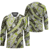 Olive Tahiti Tiare Monstera Hockey Jersey Polynesian Pattern Curve Style - Polynesian Pride