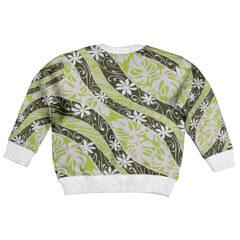 Olive Tahiti Tiare Monstera Kid Ugly Christmas Sweater Polynesian Pattern Curve Style LT01 - Polynesian Pride