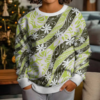 Olive Tahiti Tiare Monstera Kid Ugly Christmas Sweater Polynesian Pattern Curve Style LT01 - Polynesian Pride