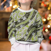 Olive Tahiti Tiare Monstera Kid Ugly Christmas Sweater Polynesian Pattern Curve Style LT01 - Polynesian Pride
