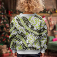Olive Tahiti Tiare Monstera Kid Ugly Christmas Sweater Polynesian Pattern Curve Style LT01 - Polynesian Pride