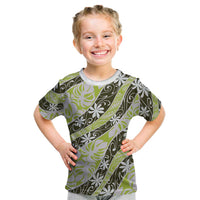 Olive Tahiti Tiare Monstera Kid T Shirt Polynesian Pattern Curve Style LT01 Olive - Polynesian Pride