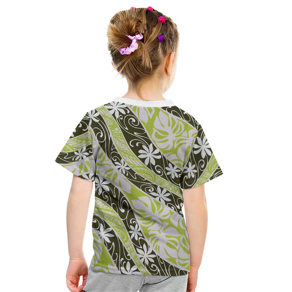 Olive Tahiti Tiare Monstera Kid T Shirt Polynesian Pattern Curve Style LT01 - Polynesian Pride