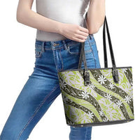 Olive Tahiti Tiare Monstera Leather Tote Bag Polynesian Pattern Curve Style LT01 - Polynesian Pride