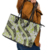 Olive Tahiti Tiare Monstera Leather Tote Bag Polynesian Pattern Curve Style LT01 - Polynesian Pride