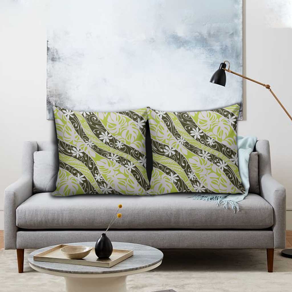 Olive Tahiti Tiare Monstera Pillow Cover Polynesian Pattern Curve Style - Polynesian Pride
