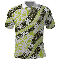 Olive Tahiti Tiare Monstera Polo Shirt Polynesian Pattern Curve Style LT01 Olive - Polynesian Pride