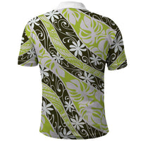 Olive Tahiti Tiare Monstera Polo Shirt Polynesian Pattern Curve Style LT01 - Polynesian Pride