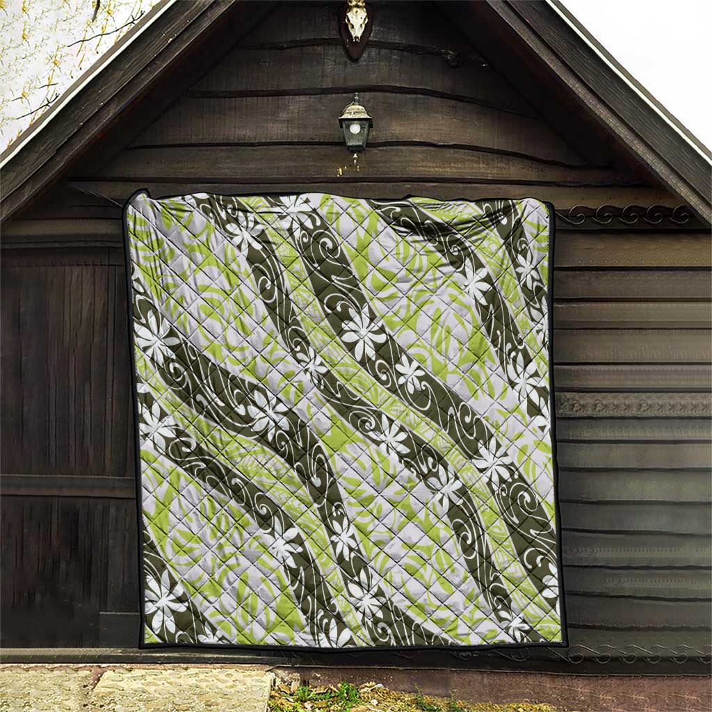 Olive Tahiti Tiare Monstera Quilt Polynesian Pattern Curve Style - Polynesian Pride