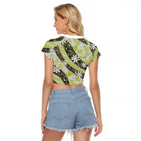Olive Tahiti Tiare Monstera Raglan Cropped T Shirt Polynesian Pattern Curve Style LT01 - Polynesian Pride