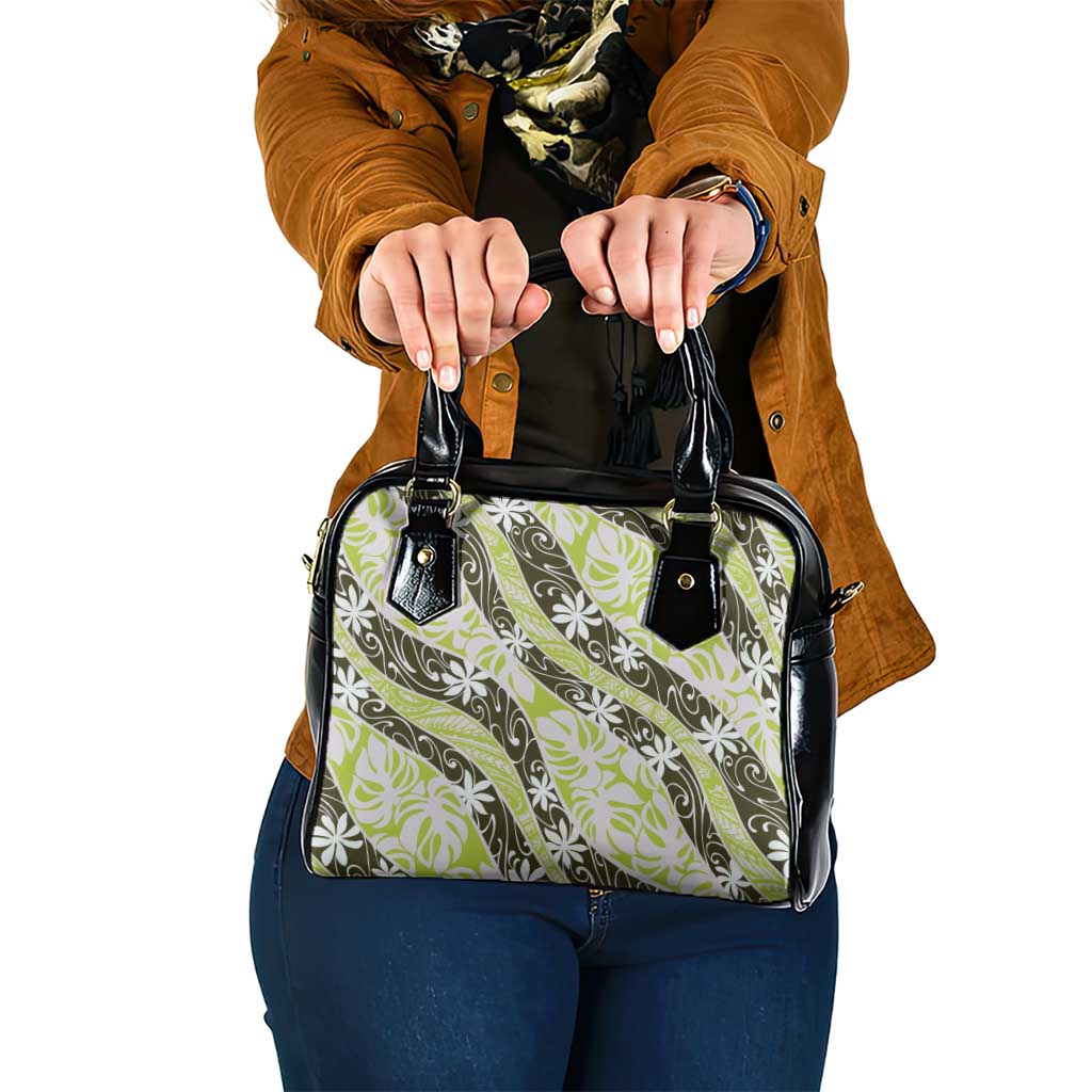 Olive Tahiti Tiare Monstera Shoulder Handbag Polynesian Pattern Curve Style - Polynesian Pride