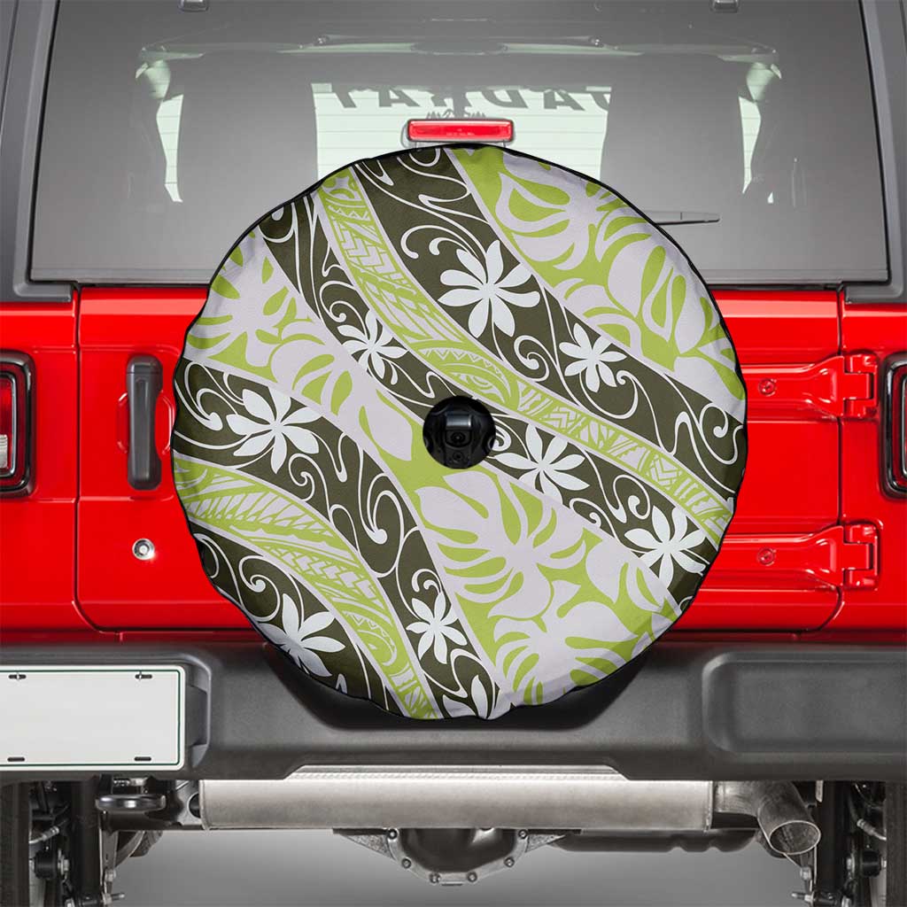 Olive Tahiti Tiare Monstera Spare Tire Cover Polynesian Pattern Curve Style LT01 - Polynesian Pride