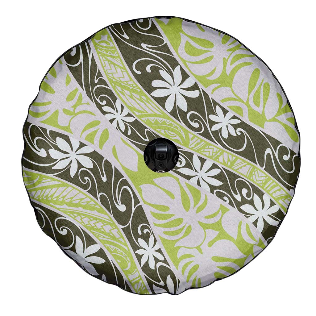 Olive Tahiti Tiare Monstera Spare Tire Cover Polynesian Pattern Curve Style LT01 - Polynesian Pride