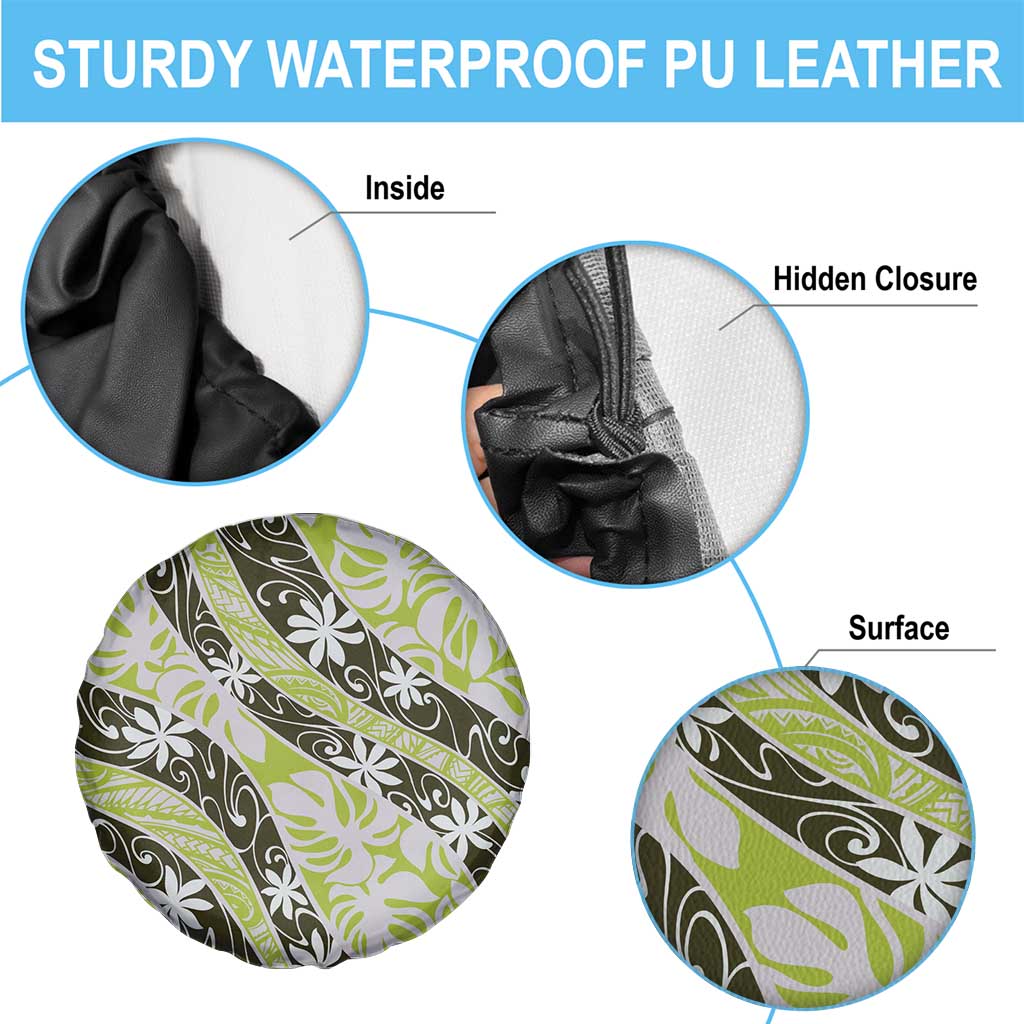 Olive Tahiti Tiare Monstera Spare Tire Cover Polynesian Pattern Curve Style LT01 - Polynesian Pride