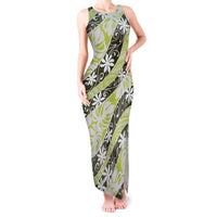 Olive Tahiti Tiare Monstera Tank Maxi Dress Polynesian Pattern Curve Style LT01 Women Olive - Polynesian Pride