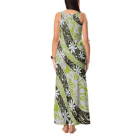 Olive Tahiti Tiare Monstera Tank Maxi Dress Polynesian Pattern Curve Style LT01 - Polynesian Pride