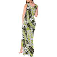 Olive Tahiti Tiare Monstera Tank Maxi Dress Polynesian Pattern Curve Style LT01 - Polynesian Pride