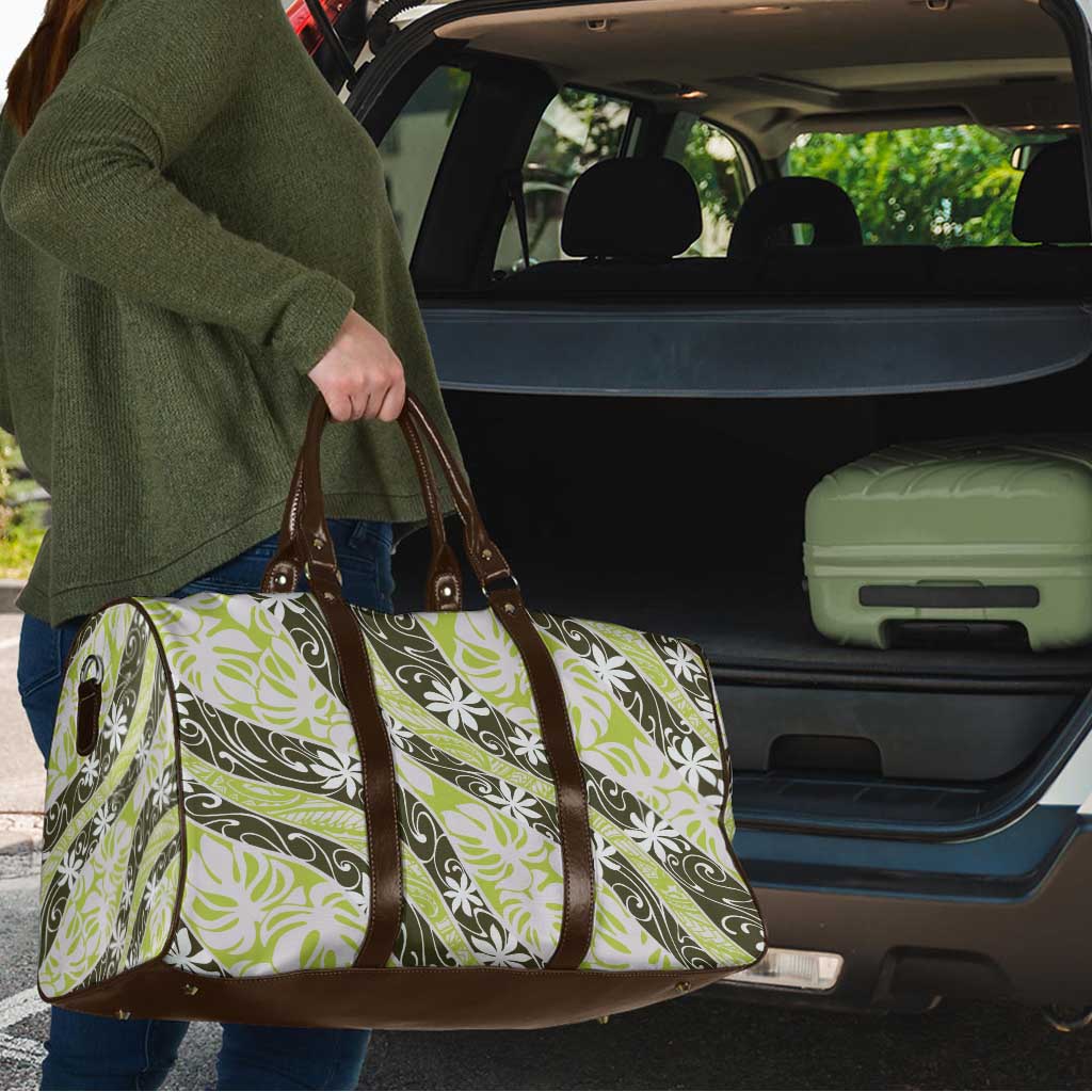 Olive Tahiti Tiare Monstera Travel Bag Polynesian Pattern Curve Style - Polynesian Pride