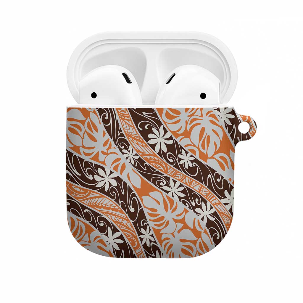 Puatou Tahiti Tiare Monstera AirPods Case Polynesian Pattern Curve Style LT01 Orange - Polynesian Pride