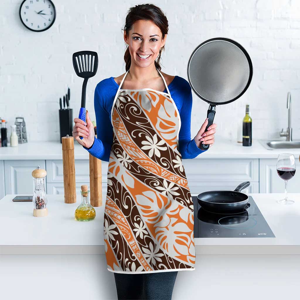 Puatou Tahiti Tiare Monstera Apron Polynesian Pattern Curve Style - Polynesian Pride