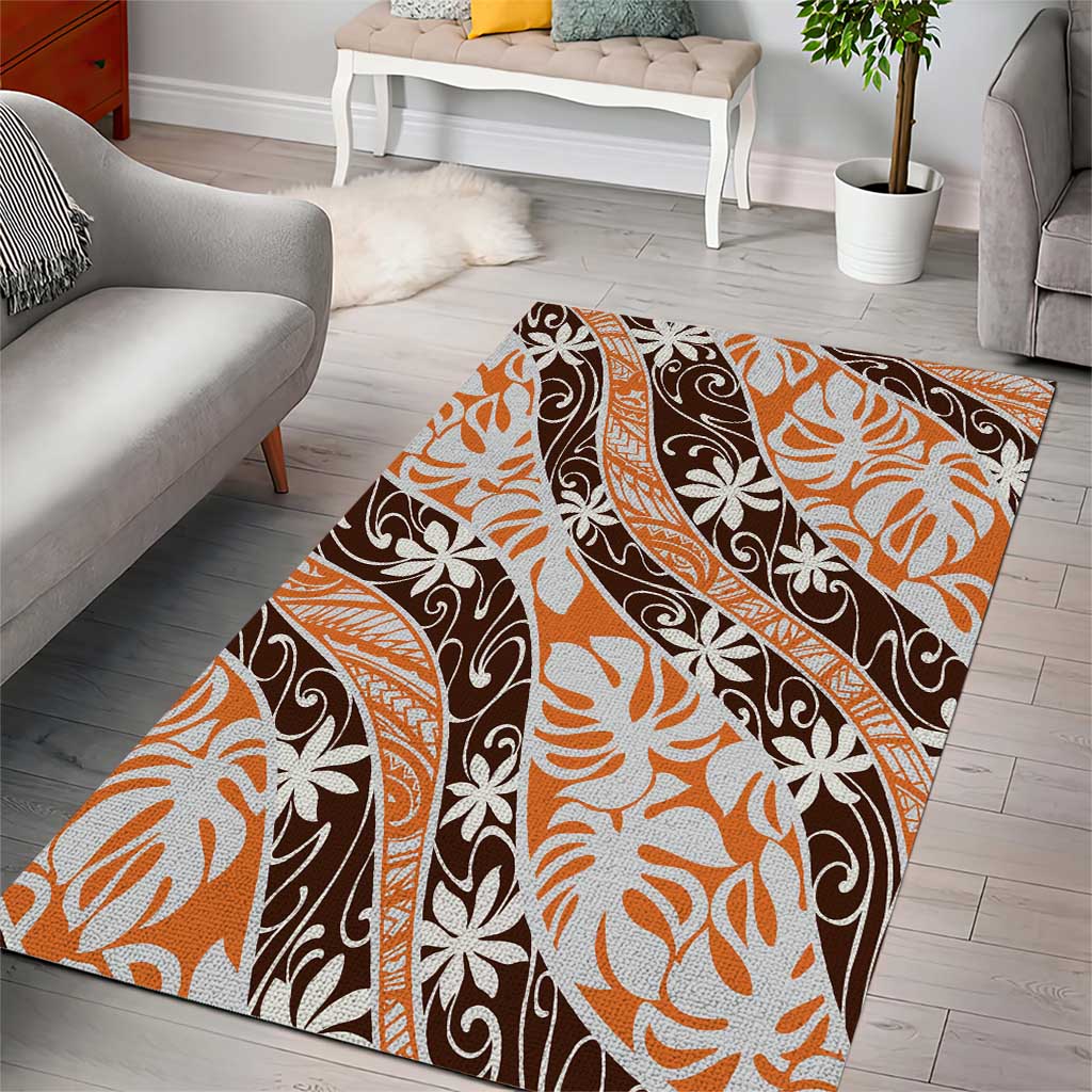 Puatou Tahiti Tiare Monstera Area Rug Polynesian Pattern Curve Style LT01 - Polynesian Pride