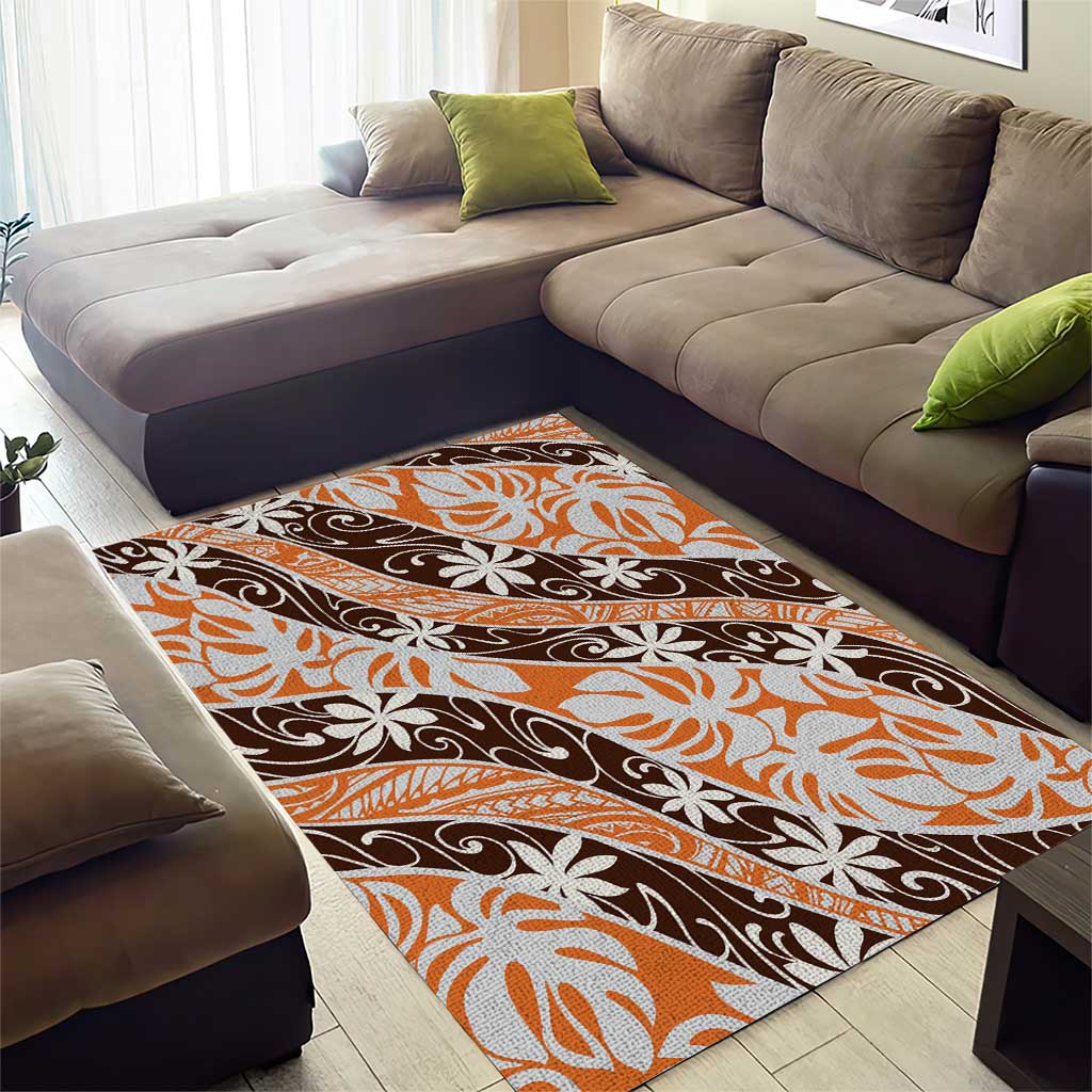 Puatou Tahiti Tiare Monstera Area Rug Polynesian Pattern Curve Style LT01 - Polynesian Pride