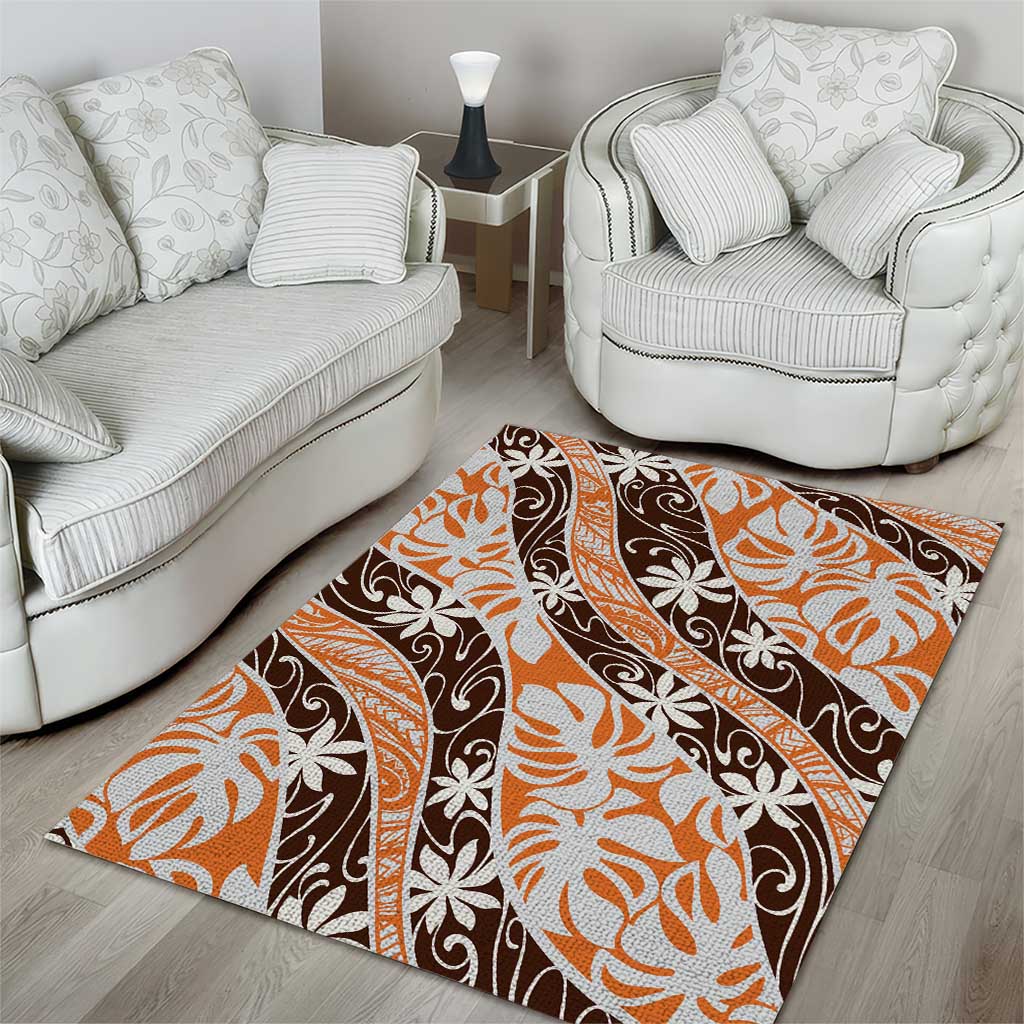 Puatou Tahiti Tiare Monstera Area Rug Polynesian Pattern Curve Style LT01 - Polynesian Pride