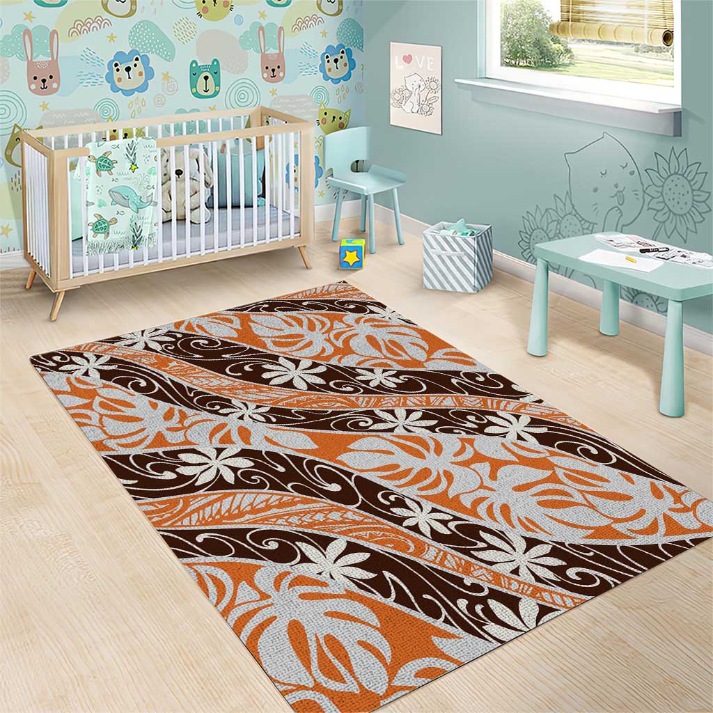 Puatou Tahiti Tiare Monstera Area Rug Polynesian Pattern Curve Style LT01 - Polynesian Pride