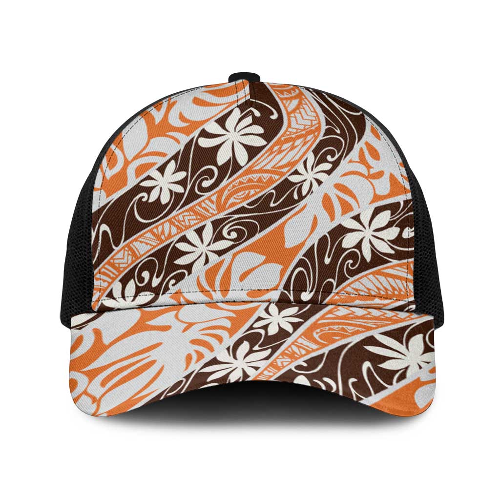 Puatou Tahiti Tiare Monstera Baseball Net Cap Polynesian Pattern Curve Style - Polynesian Pride