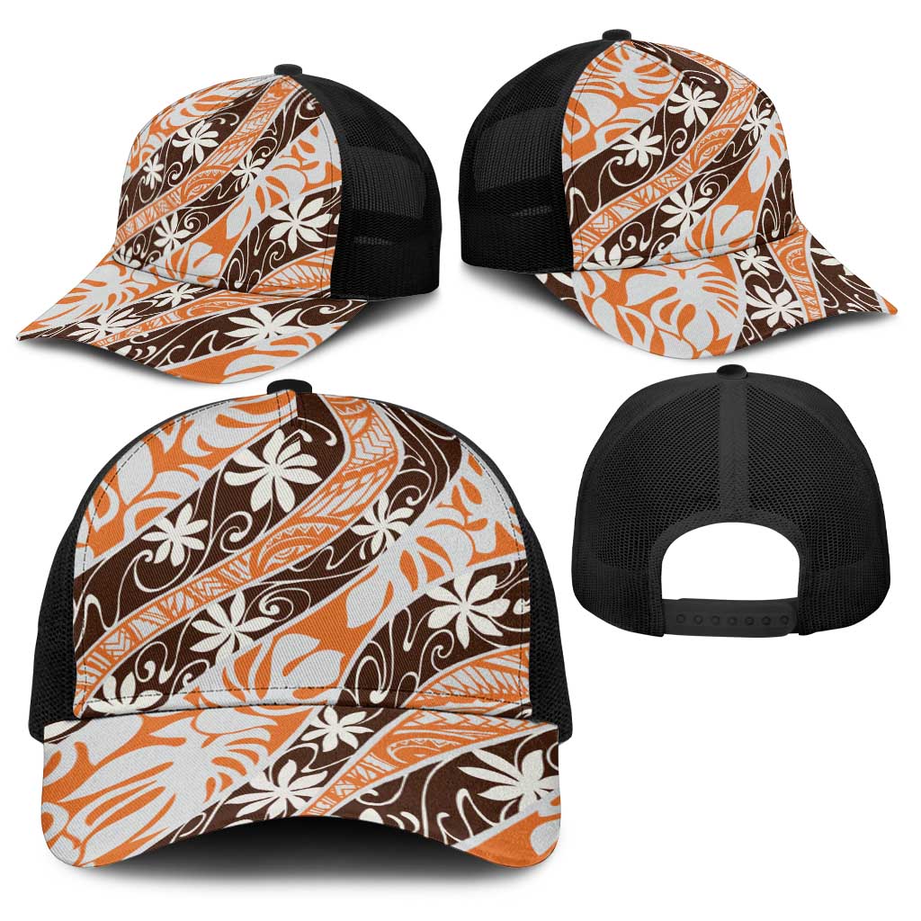 Puatou Tahiti Tiare Monstera Baseball Net Cap Polynesian Pattern Curve Style - Polynesian Pride