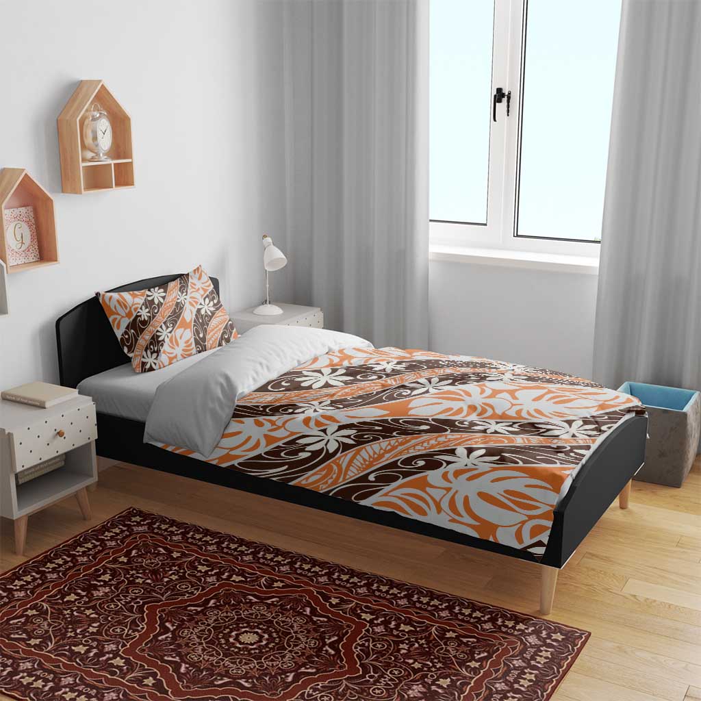 Puatou Tahiti Tiare Monstera Bedding Set Polynesian Pattern Curve Style - Polynesian Pride