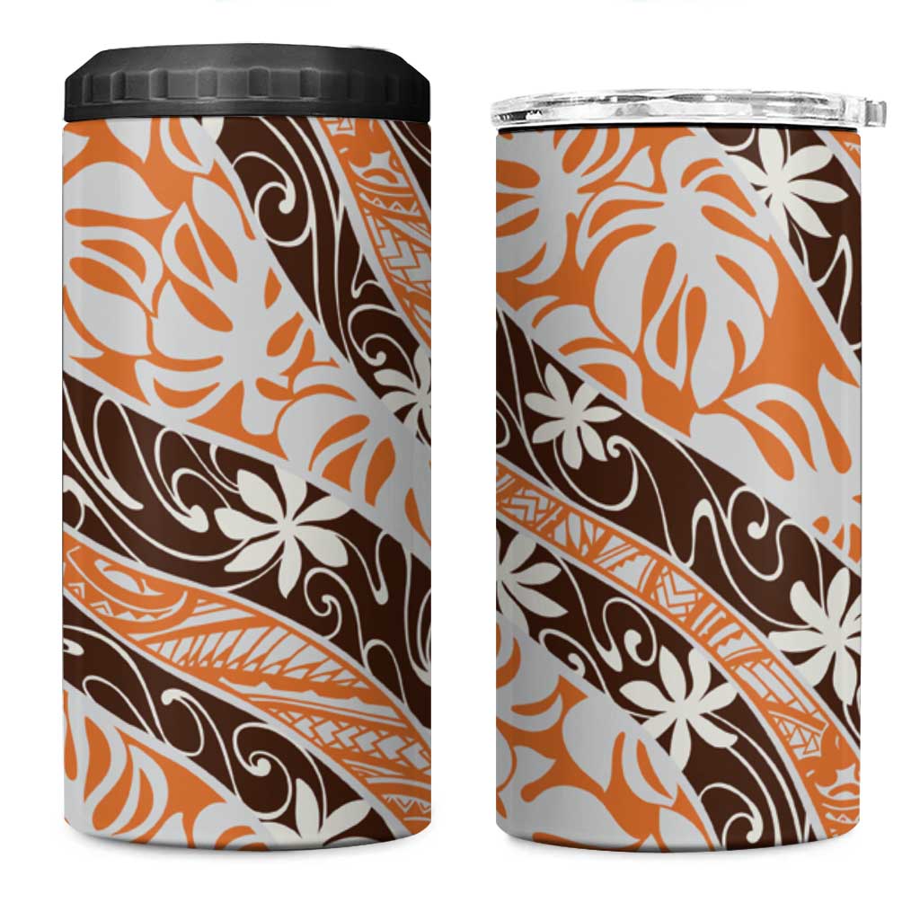 Puatou Tahiti Tiare Monstera 4 in 1 Can Cooler Tumbler Polynesian Pattern Curve Style LT01 One Size: 16 oz Orange - Polynesian Pride