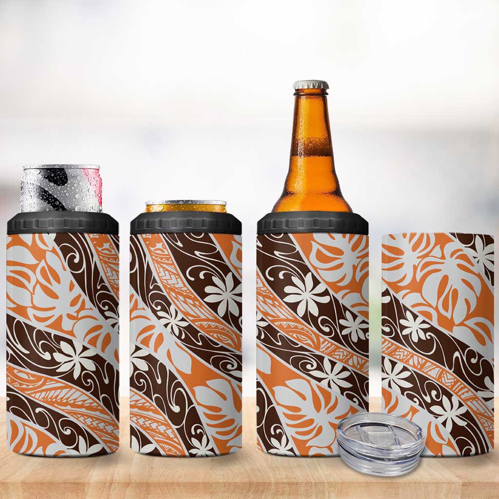 Puatou Tahiti Tiare Monstera 4 in 1 Can Cooler Tumbler Polynesian Pattern Curve Style LT01 - Polynesian Pride