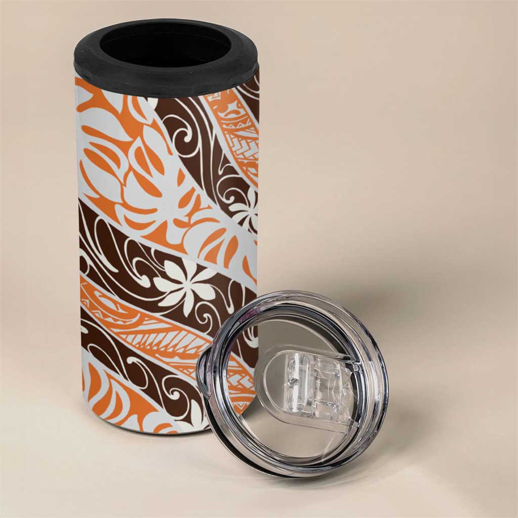 Puatou Tahiti Tiare Monstera 4 in 1 Can Cooler Tumbler Polynesian Pattern Curve Style LT01 - Polynesian Pride