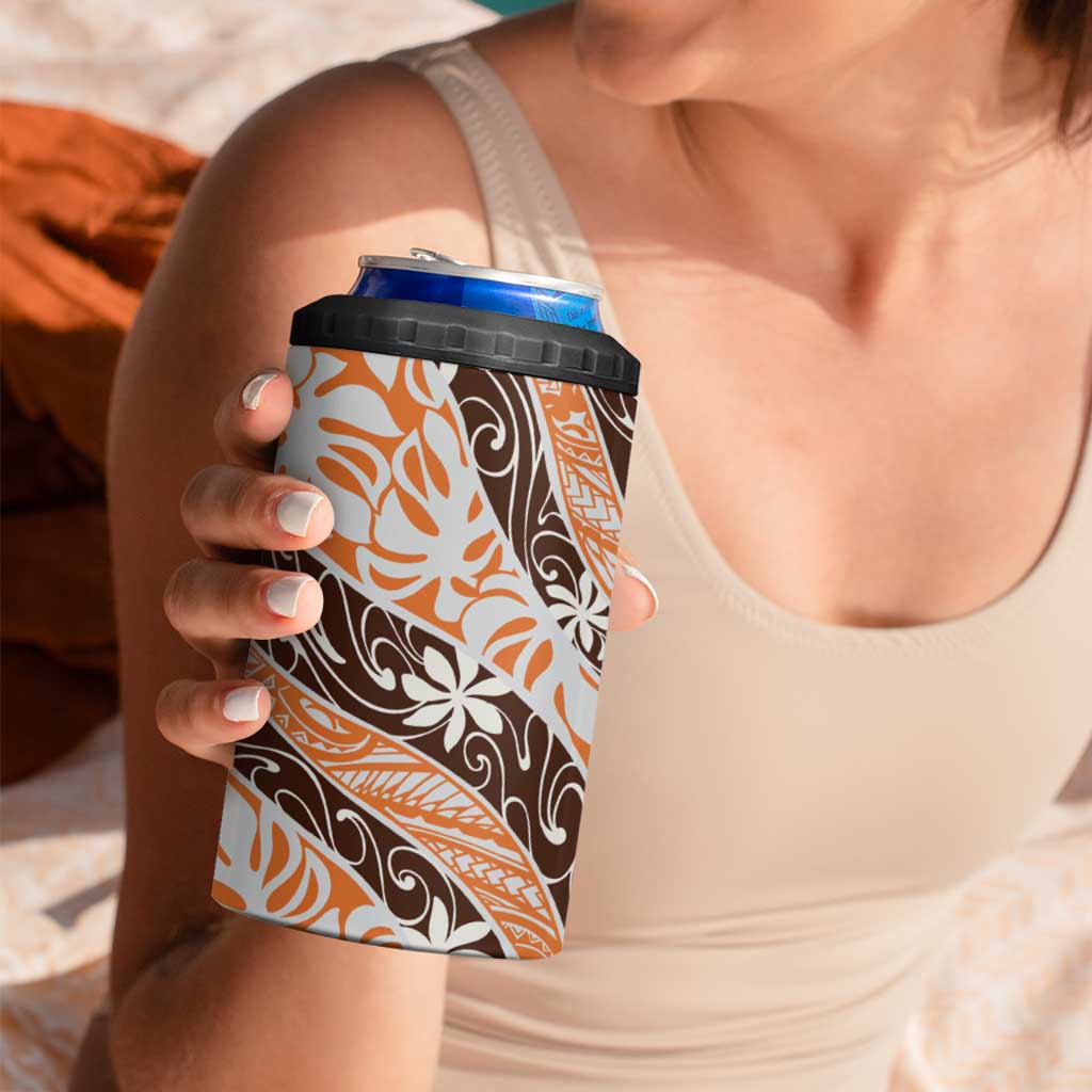 Puatou Tahiti Tiare Monstera 4 in 1 Can Cooler Tumbler Polynesian Pattern Curve Style LT01 - Polynesian Pride