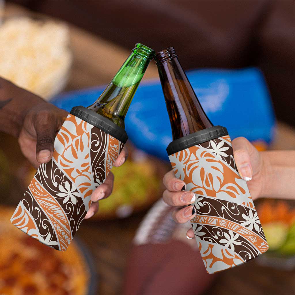 Puatou Tahiti Tiare Monstera 4 in 1 Can Cooler Tumbler Polynesian Pattern Curve Style LT01 - Polynesian Pride