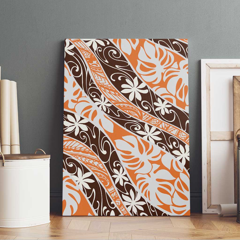 Puatou Tahiti Tiare Monstera Canvas Wall Art Polynesian Pattern Curve Style - Polynesian Pride