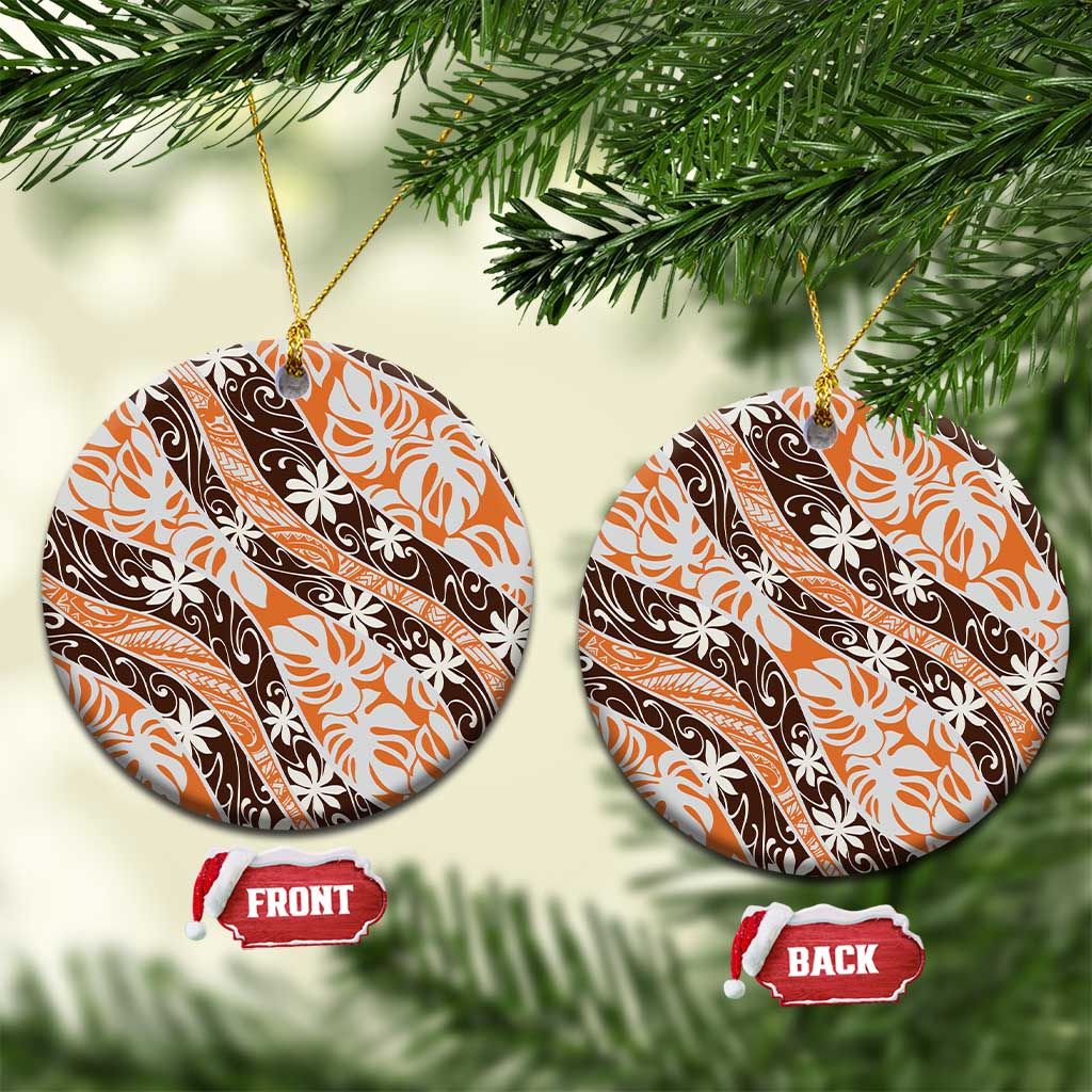 Puatou Tahiti Tiare Monstera Ceramic Ornament Polynesian Pattern Curve Style - Polynesian Pride