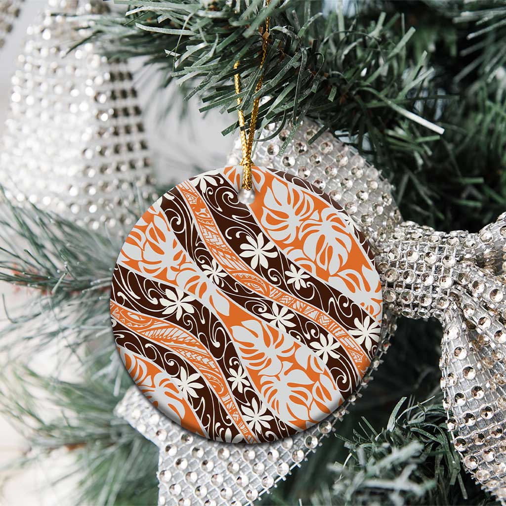 Puatou Tahiti Tiare Monstera Ceramic Ornament Polynesian Pattern Curve Style - Polynesian Pride