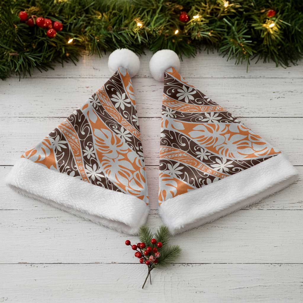Puatou Tahiti Tiare Monstera Christmas Santa Hat Polynesian Pattern Curve Style - Polynesian Pride