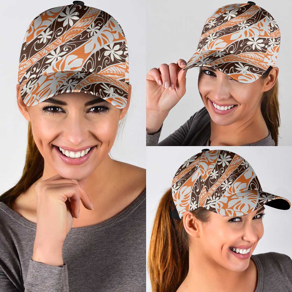 Puatou Tahiti Tiare Monstera Classic Cap Polynesian Pattern Curve Style - Polynesian Pride